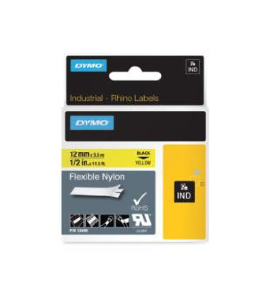 Flexibilná nylonová páska Dymo Rhino 12 mm žltá/čierna Flexibilná nylonová páska Dymo Rhino 12 mm žltá/čierna