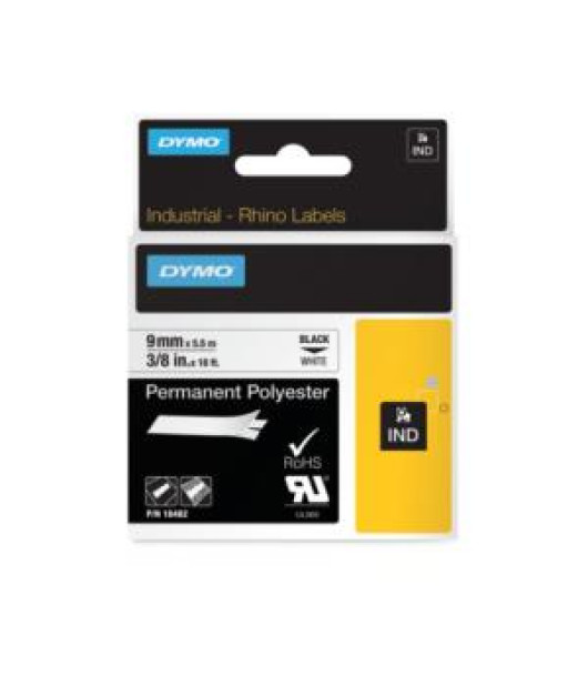 Permanentná polyesterová páska Dymo Rhino 9mm biela/čierna Permanentná polyesterová páska Dymo Rhino 9mm biela/čierna