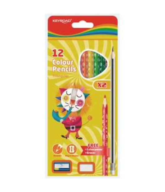 Farbičky KEYROAD s gumou a strúhadlom, 12 farieb Farbičky KEYROAD s gumou a strúhadlom, 12 farieb