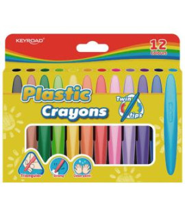 Voskové pastelky KEYROAD Twin Tips trojhranné, mix 12 farieb