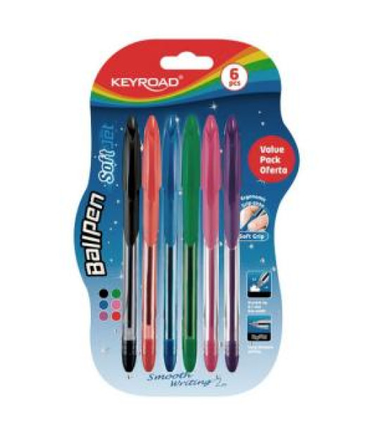 Guľôčkové pero KEYROAD Soft Jet 0,7 mm, blister 6 ks, mix farieb Guľôčkové pero KEYROAD Soft Jet 0,7 mm, blister 6 ks, mix farieb
