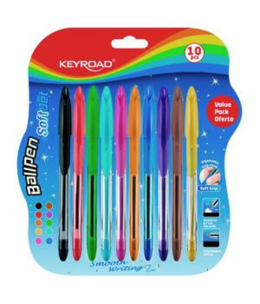 Guľôčkové pero KEYROAD Soft Jet 0,7 mm, blister 10 ks, mix farieb Guľôčkové pero KEYROAD Soft Jet 0,7 mm, blister 10 ks, mix farieb