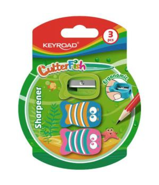 Strúhadlo KEYROAD CUTTER FISH plastové, blister 3 ks, mix farieb
