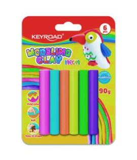 Plastelína KEYROAD neónová, blister 6 ks, mix farieb