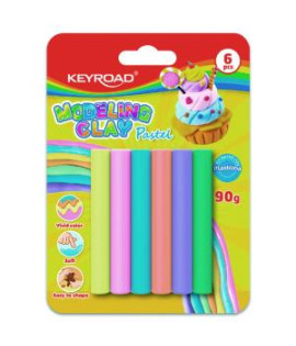Plastelína KEYROAD pastel, blister 6 ks, mix farieb