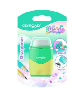 Strúhadlo KEYROAD Pastel color collection plastové s dvomi otvormi a gumou, blister, mix farieb