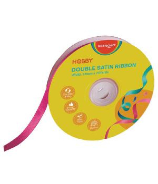 Stuha KEYROAD dvojitá saténová 12 mm x 22,86 m na cievke, ružová
