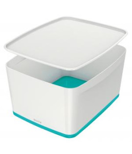 Úložný box s vekom Leitz MyBox, veľkosť L biela/ľadovo modrá