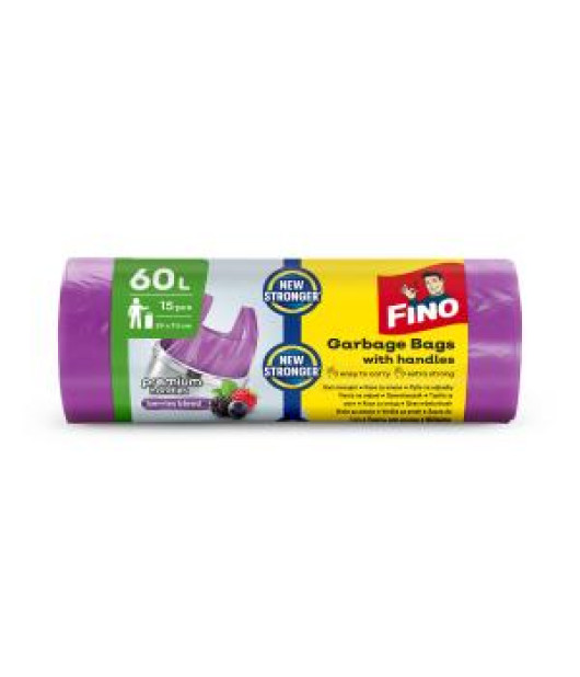Vrecia zaväzovacie s ušami FINO Premium aromatic 60 ℓ, 14 mic., 59 x 72 cm, fialové (15 ks)