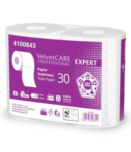 Toaletný papier 3-vrstvový VELVET CARE Expert 100% celulóza 30m (4ks)