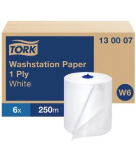 Papierové utierky v rolke 1-vrstv. TORK Basic biele W6, návin 250 m (6 ks)