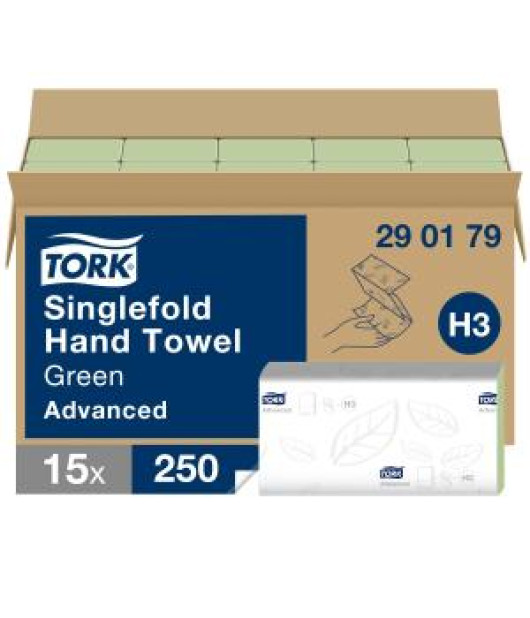 Papierové utierky skladané ZZ/C 2-vrstv. TORK Singlefold Advanced zelené H3 (15 bal.) Papierové utierky skladané ZZ/C 2-vrstv. TORK Singlefold Advanced zelené H3 (15 bal.)