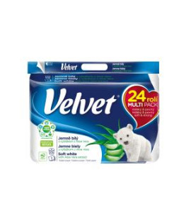 Toaletný papier 3-vrstvový VELVET Aloe Vera 100% celulóza 17m (24ks)