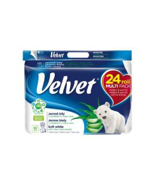 Toaletný papier 3-vrstvový VELVET Aloe Vera 100% celulóza 17m (24ks) Toaletný papier 3-vrstvový VELVET Aloe Vera 100% celulóza 17m (24ks)