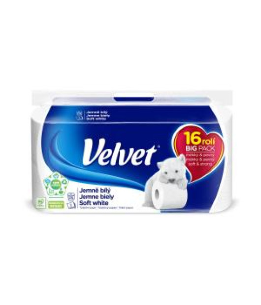 Toaletný papier 3-vrstvový VELVET 100% celulóza 18m (16ks) Toaletný papier 3-vrstvový VELVET 100% celulóza 18m (16ks)