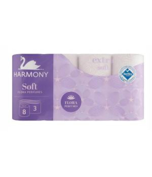 Toaletný papier 3-vrstvový Harmony Soft FLORA Parfumes biely, návin 16,8 m (8 ks)
