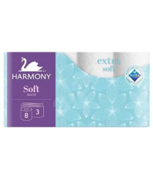 Toaletný papier 3-vrstvový Harmony Extra Soft biely, recykel, návin 17,5 m (8 ks)