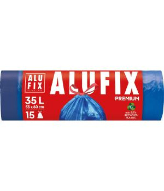 Vrecia na odpadky zaťahovacie Alufix 35 ℓ 15 ks, 20mic., 53 x 60 cm, modré, LDPE Vrecia na odpadky zaťahovacie Alufix 35 ℓ 15 ks, 20mic., 53 x 60 cm, modré, LDPE