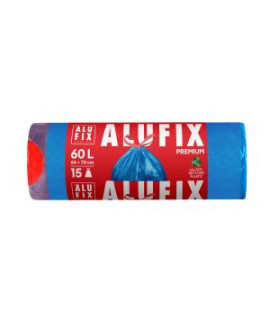 Vrecia na odpadky zaťahovacie Alufix 60 l / 15 ks, 27mic., 64 x 70 cm, modré, LDPE