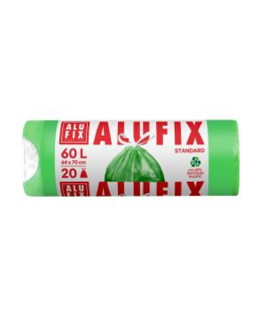 Vrecia na odpadky zaťahovacie Alufix 60 ℓ 20 ks, 15mic., 64 x 70 cm, zelené, HDPE Vrecia na odpadky zaťahovacie Alufix 60 ℓ 20 ks, 15mic., 64 x 70 cm, zelené, HDPE