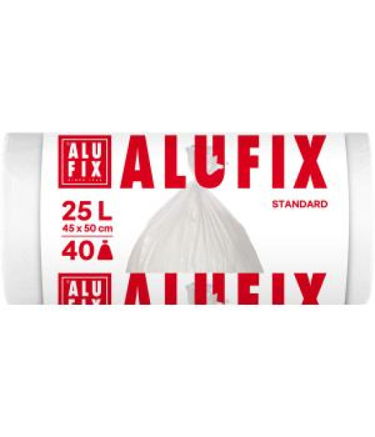 Vrecia na odpadky Alufix 25 ℓ, 40ks 10mic, HDPE 50x45cm, biele, HDPE Vrecia na odpadky Alufix 25 ℓ, 40ks 10mic, HDPE 50x45cm, biele, HDPE