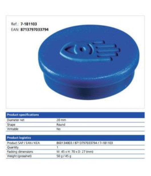 Magnet 20 mm modrý 10 ks Magnet 20 mm modrý 10 ks
