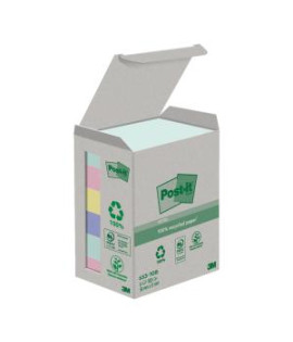 Samolepiaci bloček Post-it recyklované NATURE, pastelové farby, veľkosť 38x51 mm, 6 bločkov po 100 lístkov