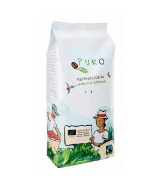 Káva Fairtrade Puro Dark roast zrnková 1 kg Káva Fairtrade Puro Dark roast zrnková 1 kg