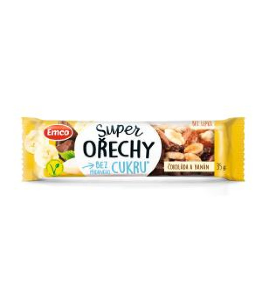 Tyčinka Super orechy čokoláda a banán VEGAN 35g Tyčinka Super orechy čokoláda a banán VEGAN 35g