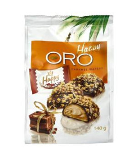 Oblátky HAPPY Oro s karamelovou náplňou 140 g