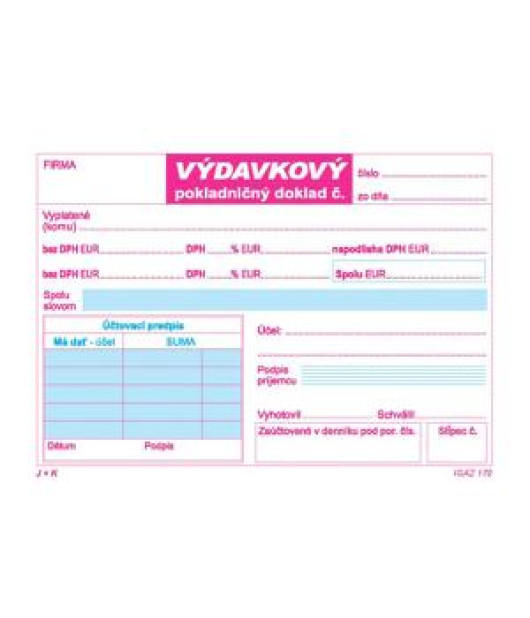 Výdavkový pokladničný doklad 2xDPH, A6, 100 listov Výdavkový pokladničný doklad 2xDPH, A6, 100 listov
