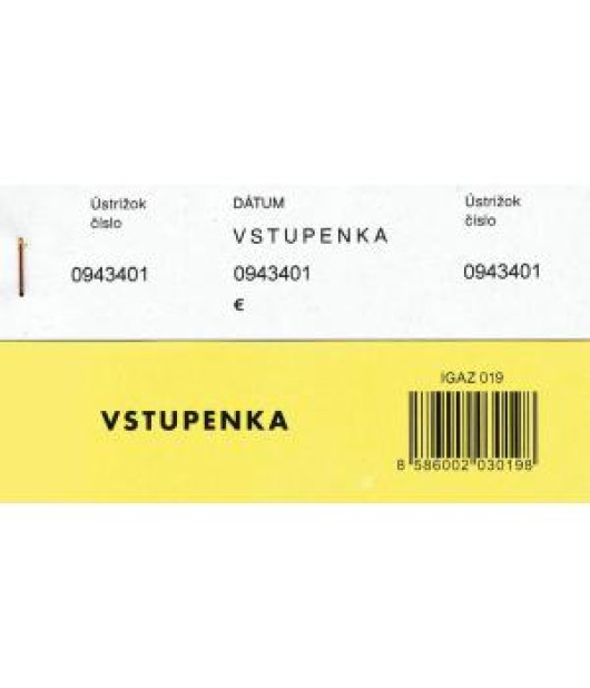 Vstupenka číslovaná 3-dielna, 100 listov