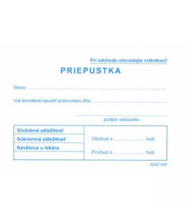 Tlačivo Priepustka A7, 100 listov