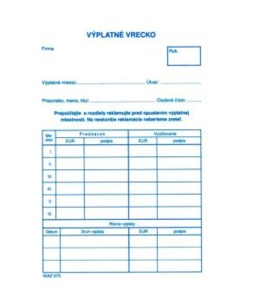 Výplatné vrecko, C6