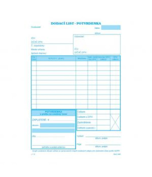 Dodací list, A5, s DPH, s potvrdenkou, samoprepis